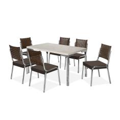 Mesa De Jantar Aço Nobre Kansas Com 6 Cadeiras Marrom