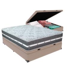 Cama Box Baú Bege E Colchão Black Graphite Molas Ensacadas Casal 138x188x27 Anjos