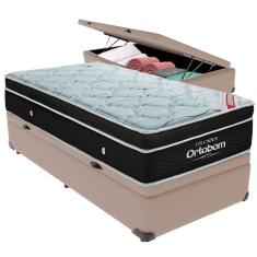 Cama Box Baú Bege E Colchão Elegant Molas Ensacadas Solteiro Ortobom
