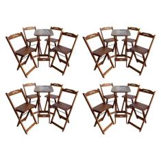 Kit 4 Conjuntos Bistrô Mesa Com 4 Banquetas Dobráveis De Madeira Personalizada Jack - Imbuia Marrom
