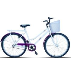 Bicicleta Feminina Aro 26 Poty Com Cestinha - Forss, Branco, Violeta