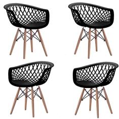 4 Cadeiras Poltronas Web Sidera Clarice Base DSW Eiffel madeira e aço (Preta)