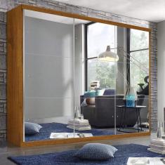 Guarda Roupa Casal com Espelho 3 Portas de Correr 4 Gavetas Rennes Espresso Móveis Freijó