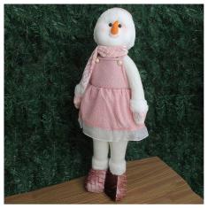 Decoração Natal Boneco de Neve Rosa Natalina 62cm
