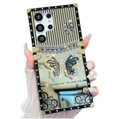 TRODINO Capa compatível com Samsung Galaxy S23 Ultra, design de borboleta brilhante de luxo com suporte dobrável para mulheres e meninas, capa protetora à prova de choque espelhada brilhante de 6,8