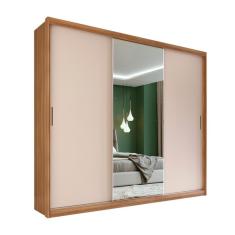 Guarda-Roupa Casal com Espelho Dalila Flex 3 Portas 2 Gavetas Amêndola e Off White