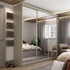 Guarda-Roupa Casal com 3 Espelhos Geneve 3 Portas 4 Gavetas Bege