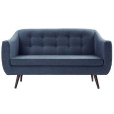 Sofá 2 Lugares Retrô Mimo Botonê Daf Móveis 135 cm Madeira Eucalipto Linho Azul  Base Madeira Tauari