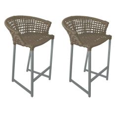 Kit 2 Banquetas Reis em Corda Náutica e Base em Alumínio Cinza para Área Gourmet - Externa Rami