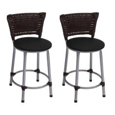 Kit 2 Banquetas Baixa Prata Junco Argila com Assento Preto Fortmix