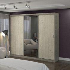 Guarda-Roupa Casal com Espelho 3 Portas de Correr 4 Gavetas 1905E1 - F