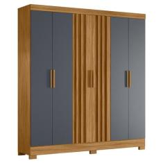 Guarda Roupa Casal Valença 6 Portas Ripado - Moval, Freijó/Cinza