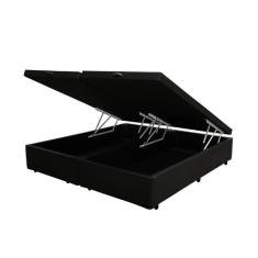 Cama Box Baú Casal 138 Bipartido Bello Box - Tecido Sintético Preto