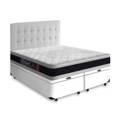 Cama Box Baú + Cabeceira Cassis e Colchão Queen - Castor - Black White D45 - 158x198x69cm Branco