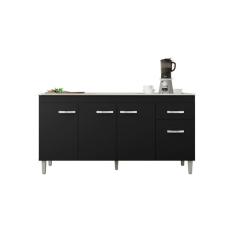 Balcão Gabinete Para Pia Gabriela Sem Tampo 150cm 4 Portas 1 Gaveta Preto