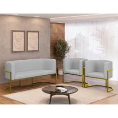 Kit Sofá 2 Lugares + 2 Poltronas Bouclê para Recepção Gold - B Balaqui