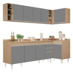 Armário De Cozinha Modulado De Canto Esquerdo 5 Peças Cp53 Balcão Com Tampo Castanho/cinza - Lumil