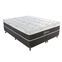 Cama Box Queen Pegasus com Colchão Queen Molas Ensacadas Cinza e Branc