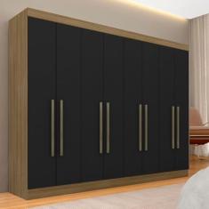 Guarda Roupa Casal 8 Portas Natasha Boreal/preto - Móveis Arapongas Boreal/preto Fosco