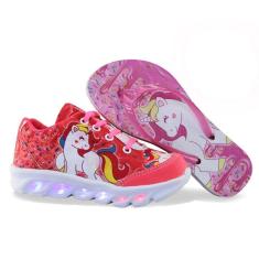 Kit Tênis De Led Infantil Menina Feminino Unicórnio + Chinelo-Feminino