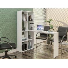 Escrivaninha com Estante Lateral Multimóveis Branco, Branco e Nogueira