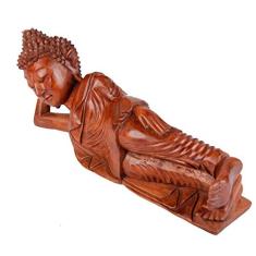 Estátua de Buda Deitado Entalhado 40 Cm
