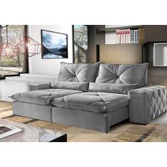 Sofá 5 Lugares Retrátil e Reclinável 2,90m Fusion Veludo Cinza Profundo Móveis Mix