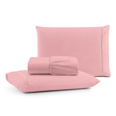 Jogo De Lençol Luiza Queen 3 Pçs Percal 100% Algodão 180 Fios Ponto Palito - Rosa