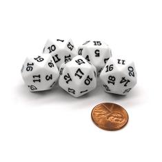 Koplow Games Set of 5 Twenty Sided 19mm D20 Opaque Dice RPG D&D White with Black Numbers Die