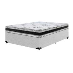 Cama Base Box Casal Super Confort Suede Cinza + Colchão Casal Super Confort D33 24x138x188