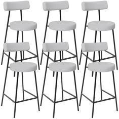 Kit 06 Banquetas Baixa Para Cozinha Sala De Jantar Bancada Milão L02 Linho Cinza