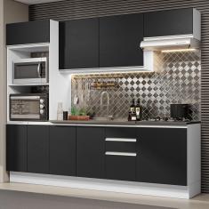 Armário De Cozinha Completa 100% Mdf 250cm 03 Branco/preto