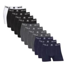 Kit 12 Cueca Boxer Masculino Polo Wear Microfibra Confortavel, Sortido