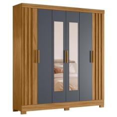 Guarda Roupa Casal Valença 6 Portas Ripado com Espelho - Moval, Freijó