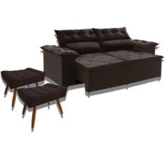 Jogo de sofá Compact 200 cm retrátil reclinável Molas Espirais + 2 Puf