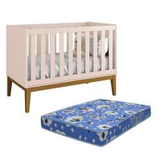 Berço Mini Cama Classic Rosa Fosco Pés Amadeirado Com Colchão D18 - Reller Móveis Rosa Fosco
