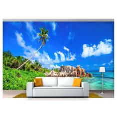 Papel De Parede Praia Mar Coqueiro Pedras 3D  Npr191