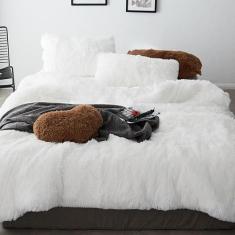 Jogo De Cama Solteiro King 6 Peças Edredom Pelúcia Branco - Casa Da Fa
