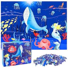 Quebra Cabeça de 100 Peças Fundo do Mar Infantil Aprendendo Pré Escola Castela