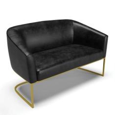 Sofá Namoradeira 2 Lugares Base Industrial Dourado Stella Corano Preto