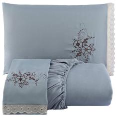 Jogo De Cama Lençol Solteiro Bordado Advance 2 Peças Cinza 100% Poliéster