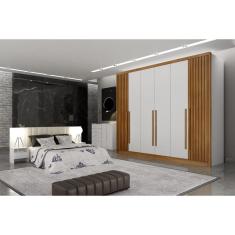 Guarda Roupa Casal 6 Portas 8 Gavetas - Himalaia Ripado-Branco - Móveis Novo Horizonte
