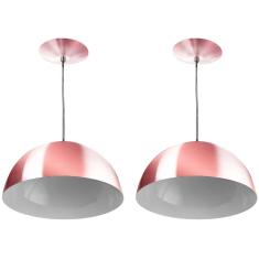 Kit 2 Lustres Pendente Meia Lua 40cm Alumínio Gold Rose