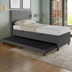 Base Cama Baú Solteiro Com Cama Auxiliar C/colchão Conjugado Corino - Skybox Cor Preto