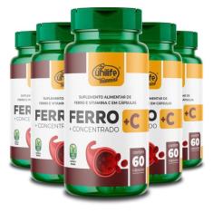 Kit 5 Ferro Com Vitamina C Unilife 60 Cápsulas
