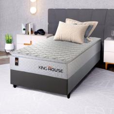 Conjunto Cama Box Cinza c/Molas Ensacadas New Moon Branco Solteiro 88x188x66