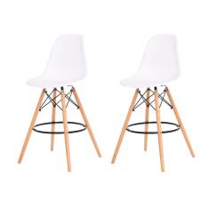 Kit 2 Banquetas Alta Eiffel Eames Branca Base Madeira