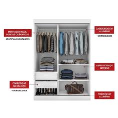 Guarda Roupa Solteiro 2 Portas de Correr 2 Gavetas Fama Siena Móveis Branco