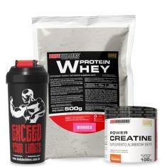 KIT Whey Protein 500g + Power Creatina 300g + Coqueteleira - Bodybuilders Sabor Morango