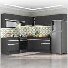 Cozinha Completa De Canto c/ Rodapé Multimóveis Preto/branco